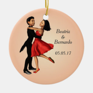 Elegant Dancers: Red Silk Dress (Personalised) Ceramic Tree Decoration