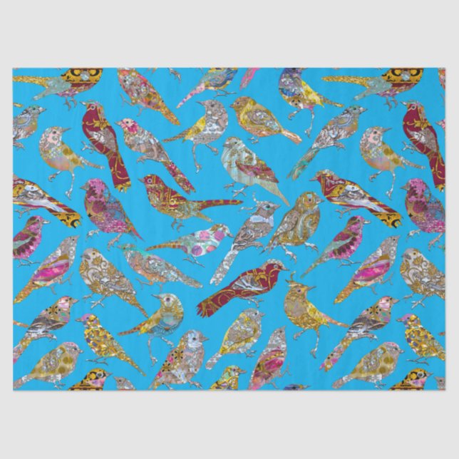 Elegant Dancing Birds on Blue Sky Pattern Tissue Paper (Front)