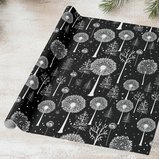 Elegant Dandelion and Christmas Tree Wrapping Paper (Creator Uploaded)
