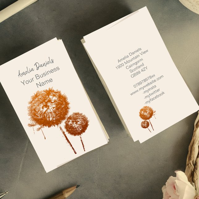 Elegant Dandelion Clock on Cream Business Card (Creator Uploaded)