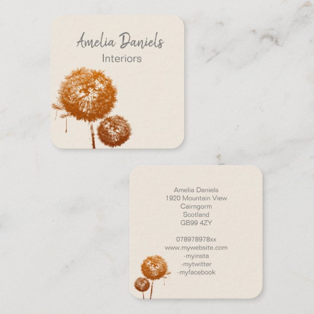 Elegant Dandelion Clock on Cream Business Card (Front/Back)