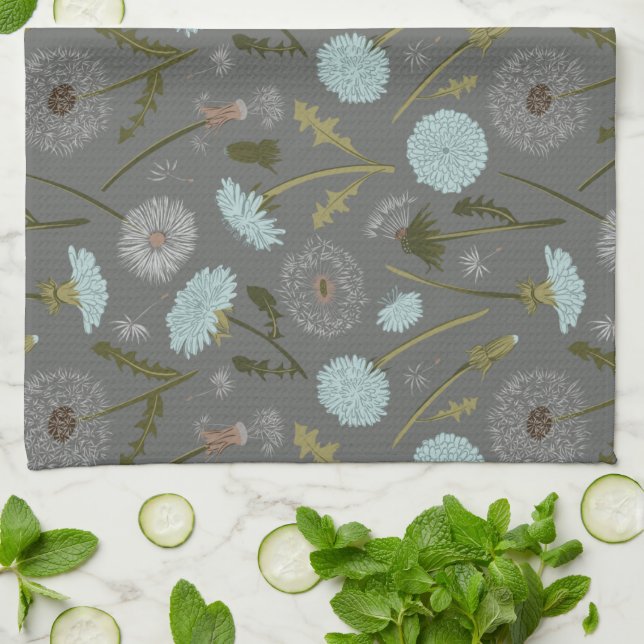 Elegant Dandelion Flowers Pattern Tea Towel (Folded)