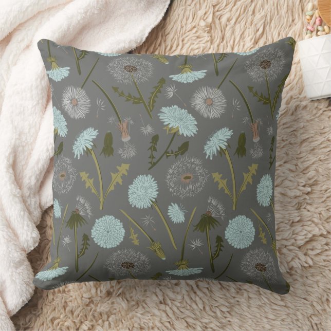 Elegant Dandelion Grey Blue Flowers  Cushion (Blanket)