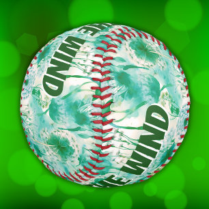 Elegant Dandelion Monogram Green and White Baseball