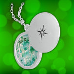 Elegant Dandelion Monogram Green and White | Locket Necklace<br><div class="desc">Treasure your memories with this exquisite sterling silver round locket, adorned with a beautiful green and white dandelion design and the heartfelt monogram "Free as the wind." This elegant piece not only serves as a stylish accessory but also holds your cherished photos close to your heart. Its timeless design and...</div>