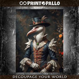 Elegant dandy stork with flower and top hat tissue paper