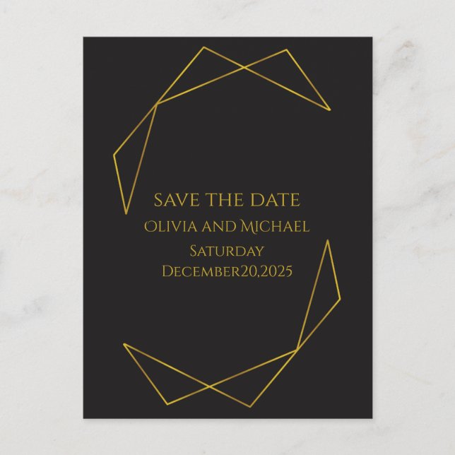 Elegant dark and gold save the date card (Front)
