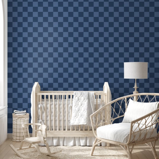 Elegant Dark and Light Blue Checkerboard Pattern Wallpaper (Kids)