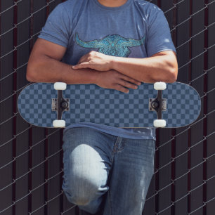 Elegant Dark and Light Blue Chequerboard Pattern Skateboard