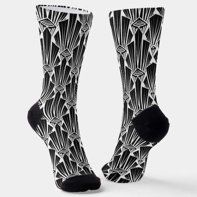 Elegant dark art deco abstract geometric elements socks (Angled)