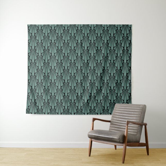 Elegant dark art deco abstract geometric elements tapestry (In Situ (Horizontal))