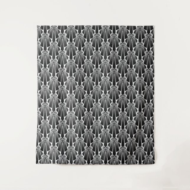 Elegant dark art deco abstract geometric elements tapestry (Front)