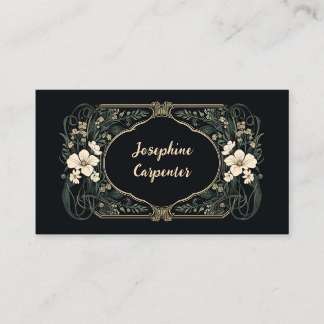 Elegant Dark Art Nouveau Floral Place Card (Front)