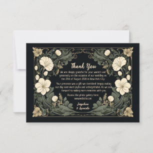 Elegant Dark Art Nouveau Floral Wedding Thank You  Card
