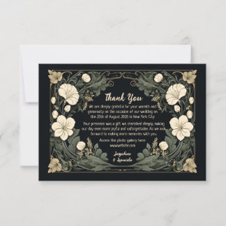 Elegant Dark Art Nouveau Floral Wedding Thank You Card