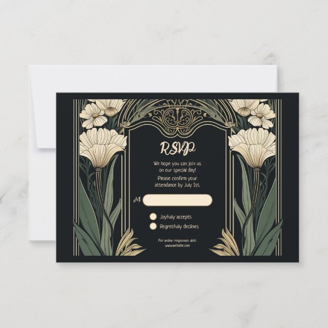 Elegant Dark Art Nouveau RSVP Card (Front)