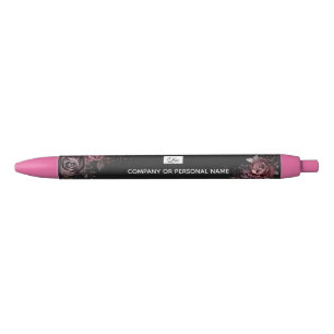 Elegant Dark Black Romantic Rose Floral Design Ink Pen