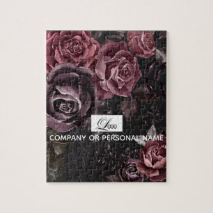 Elegant Dark Black Romantic Rose Floral Design Jigsaw Puzzle