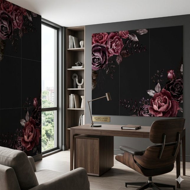 Elegant Dark Black Romantic Rose Floral Design Tile (Creator Uploaded)