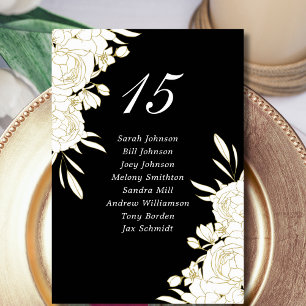 Elegant Dark Black White Gold Roses Guests Wedding Table Number