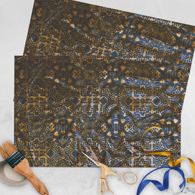 Elegant Dark Blue and Gold Damask Textured Tissue Paper (Creator Uploaded)