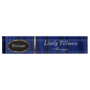 Elegant Dark Blue and Gold   Personalise Nameplate
