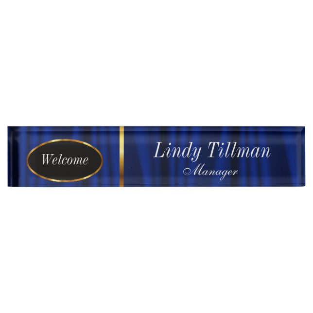 Elegant Dark Blue and Gold | Personalise Nameplate (Front)