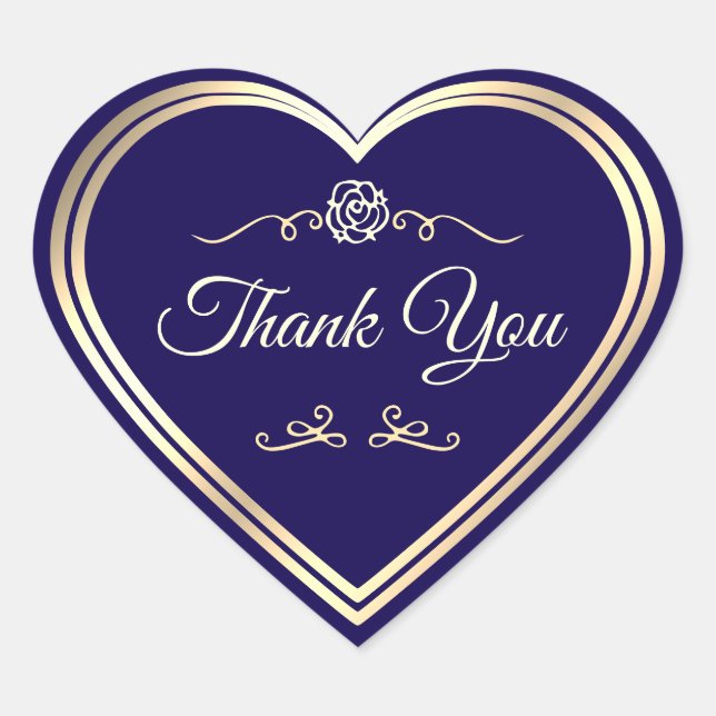 Elegant Dark Blue and Gold Shimmer Frame Thank You Heart Sticker (Front)