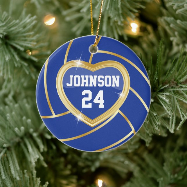 Elegant Dark Blue and Gold Volleyball Ceramic Tree Decoration (Tree)