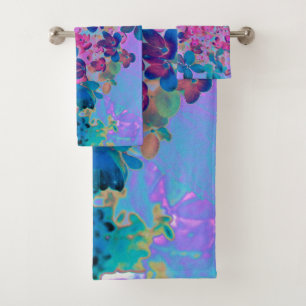 Elegant Dark Blue and Magenta Limelight Hydrangea Bath Towel Set