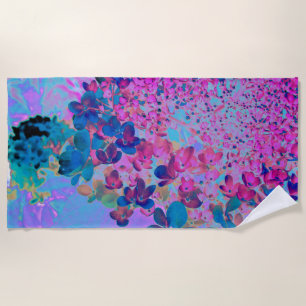 Elegant Dark Blue and Magenta Limelight Hydrangea Beach Towel