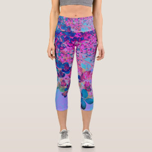 Elegant Dark Blue and Magenta Limelight Hydrangea Capri Leggings