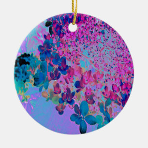 Elegant Dark Blue and Magenta Limelight Hydrangea Ceramic Tree Decoration