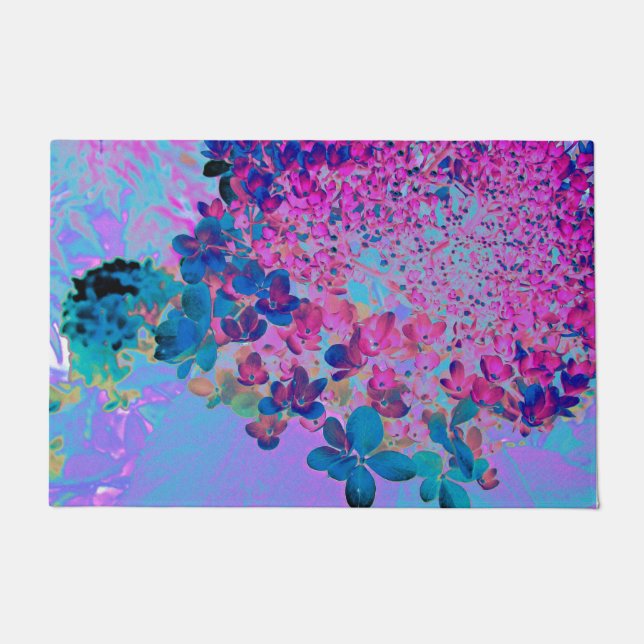 Elegant Dark Blue and Magenta Limelight Hydrangea Doormat (Front)