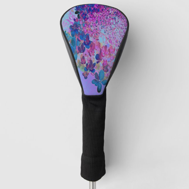 Elegant Dark Blue and Magenta Limelight Hydrangea Golf Head Cover (Front)