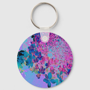 Elegant Dark Blue and Magenta Limelight Hydrangea Key Ring