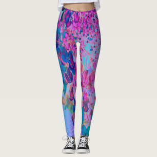 Elegant Dark Blue and Magenta Limelight Hydrangea Leggings