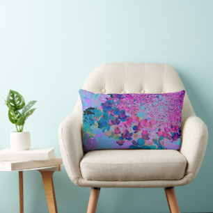 Elegant Dark Blue and Magenta Limelight Hydrangea Lumbar Cushion