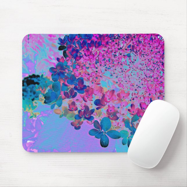 Elegant Dark Blue and Magenta Limelight Hydrangea Mouse Mat (With Mouse)