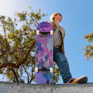 Elegant Dark Blue and Magenta Limelight Hydrangea Skateboard