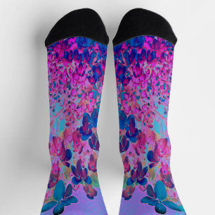 Elegant Dark Blue and Magenta Limelight Hydrangea Socks