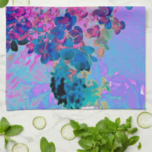 Elegant Dark Blue and Magenta Limelight Hydrangea Tea Towel