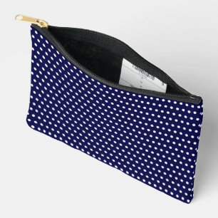 Elegant Dark Blue And White Polka Dot Pattern Accessory Pouch