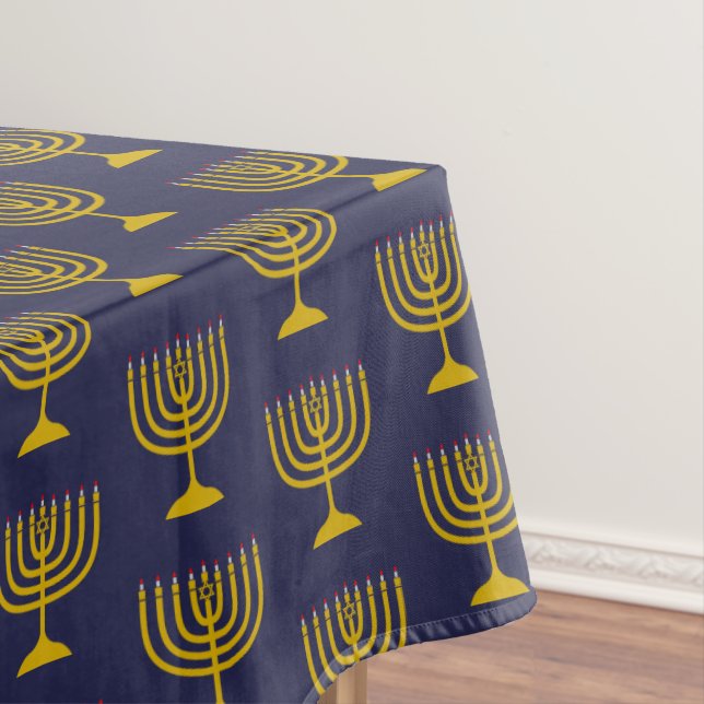 Elegant Dark Blue | Chanukah Hanukkiyah | MENORAH Tablecloth (In Situ)