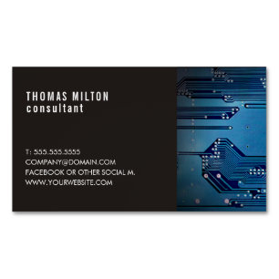 Elegant Dark Blue Circuit Board Photo Consultant Magnetic Business Card