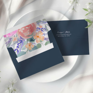 Elegant Dark Blue Eucalyptus & Floral Wedding Envelope