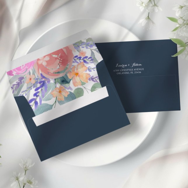 Elegant Dark Blue Eucalyptus & Floral Wedding Envelope (Creator Uploaded)