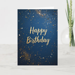 Elegant Dark Blue & Faux Gold Birthday Card