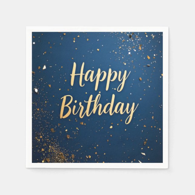 Elegant Dark Blue & Faux Gold Birthday  Napkin (Front)