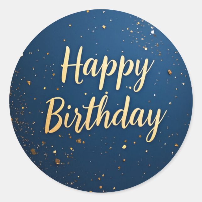 Elegant Dark Blue & Faux Gold Birthday Sticker (Front)